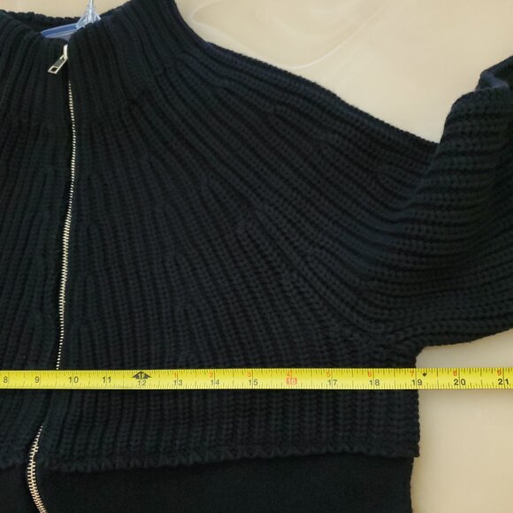 Chico's Rib Mix FiFi Cardigan Sweater Full Zip Black Wool Blend Size O Small - Picture 8 of 14